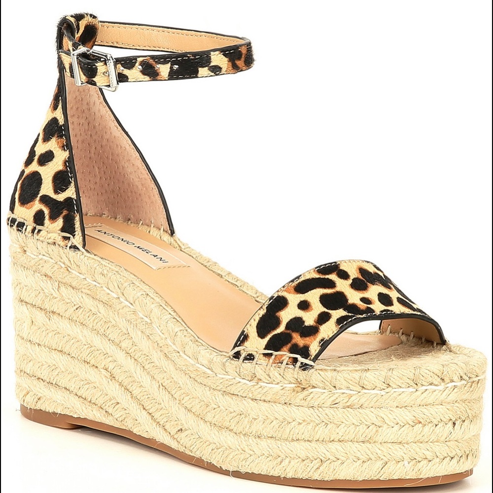SOLD Leopard Print Jute Platform Wedge Espadrille Sandal